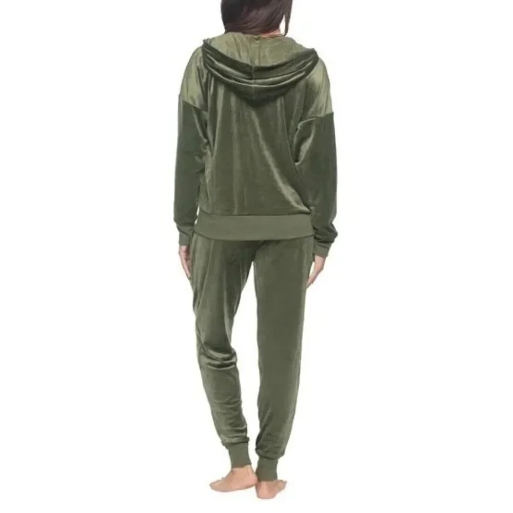 NEW Velour Women's L Hoodie & Jogger Set By Felina Olive Green Soft M0023